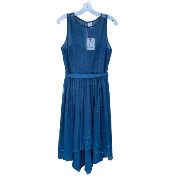 NWT Lauren Conrad Teal Blue Tulle Fit & Flare Dress Foil Dot Size 8 Snow White - Picture 2 of 14